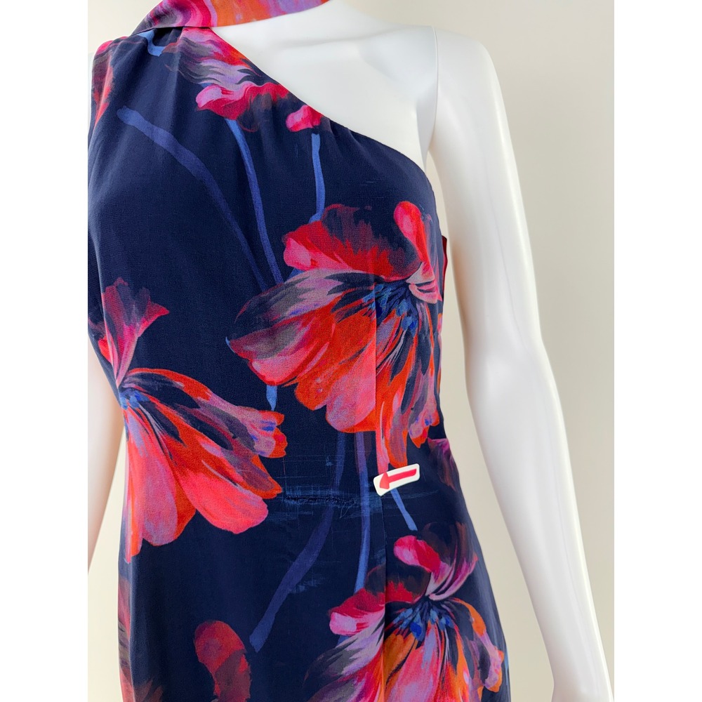 Hutch Floral One Shoulder Maxi Dress Navy Red Pink Size 8 - Picture 8 of 9